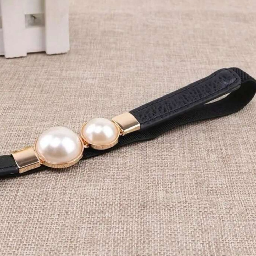 NEW| Women’s Thin Statement Black Pearl Chic & Trendy Belt - Picture 9 of 10